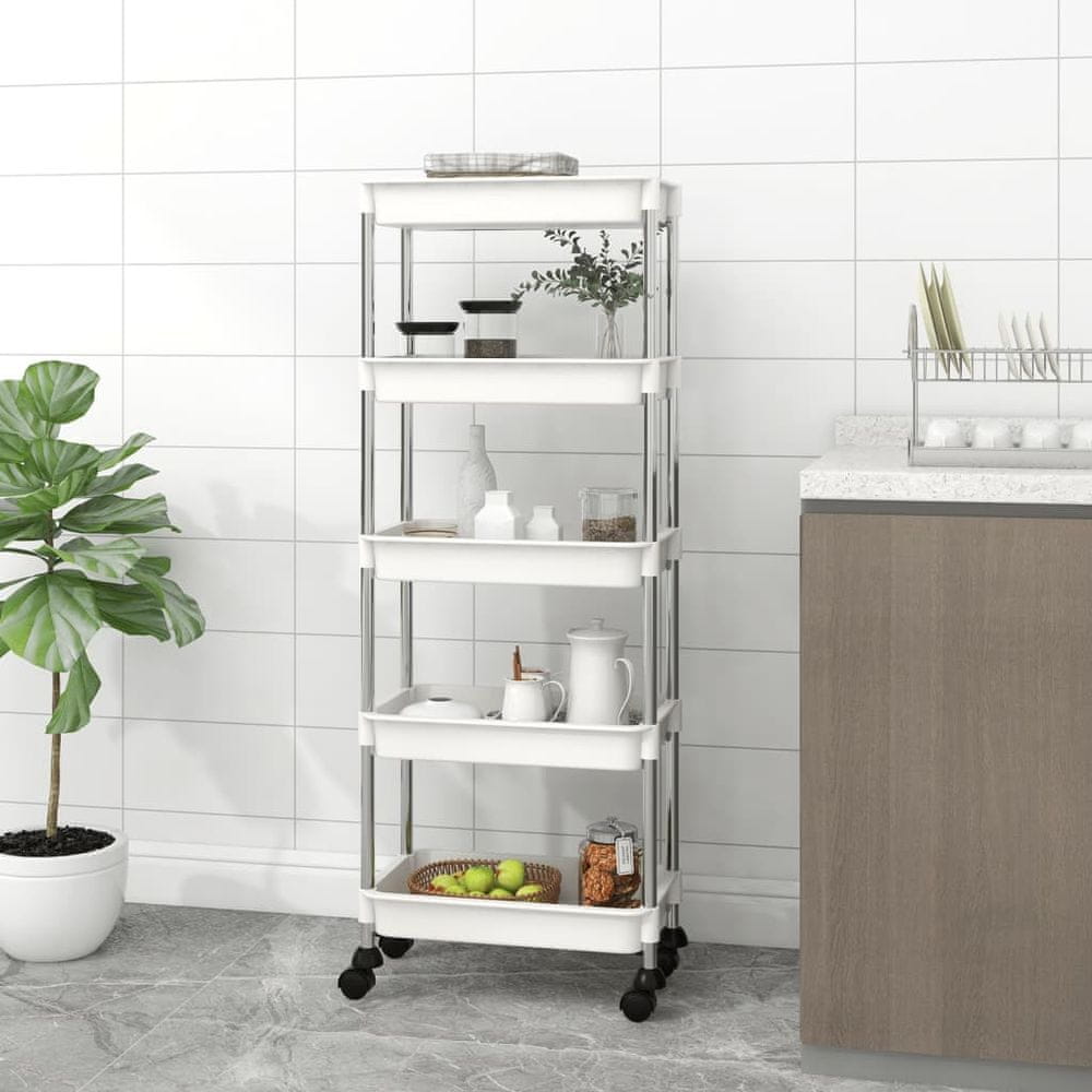 Vidaxl 5-poschodový kuchynský vozík, biely, 40x22x116 cm, železo a ABS